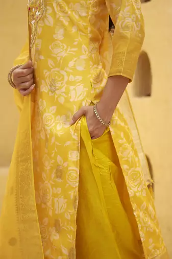 Yellow premium designer festive wear readymade suit
