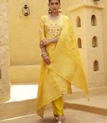Yellow premium designer festive wear readymade suit