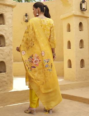 Yellow premium designer festive wear readymade suit 4
