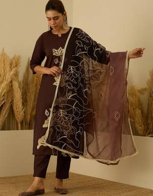 Coffee premium designer festive wear readymade suit 1