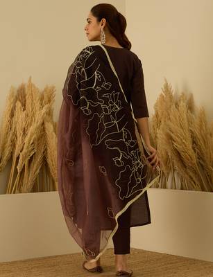 Coffee premium designer festive wear readymade suit 2