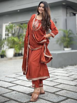 Peach premium designer festive wear readymade suit 3