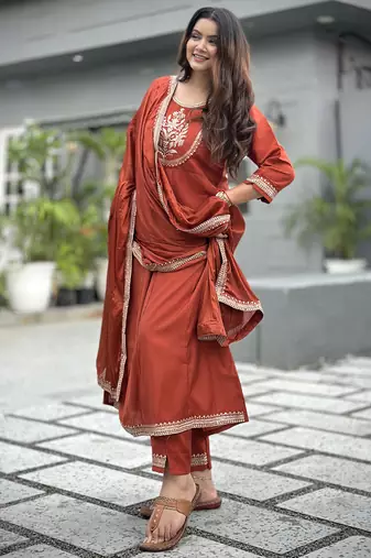 Peach premium designer festive wear readymade suit