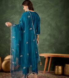 Teal premium designer festive wear readymade suit