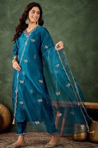 Teal premium festive wear readymade suit