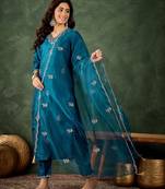 Teal premium designer festive wear readymade suit