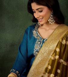 Teal premium designer festive wear readymade suit