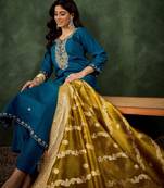 Teal premium designer festive wear readymade suit