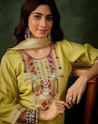 Light-yellow premium designer festive wear readymade suit 3
