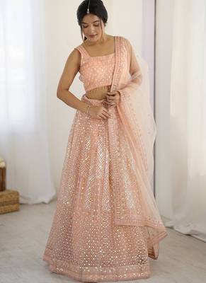 Peach Net Lehenga Choli 1