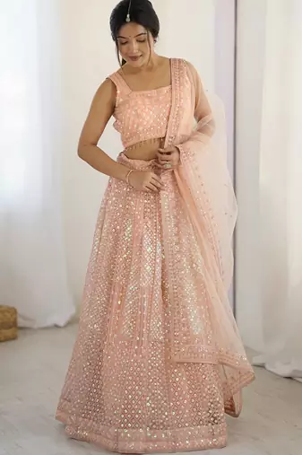 Peach Net Lehenga Choli