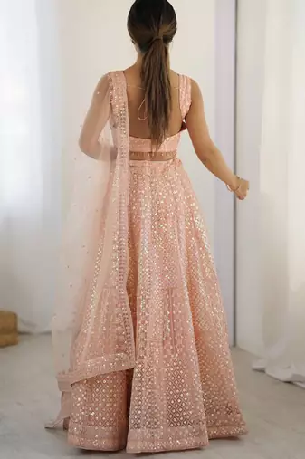 Peach Net Lehenga Choli