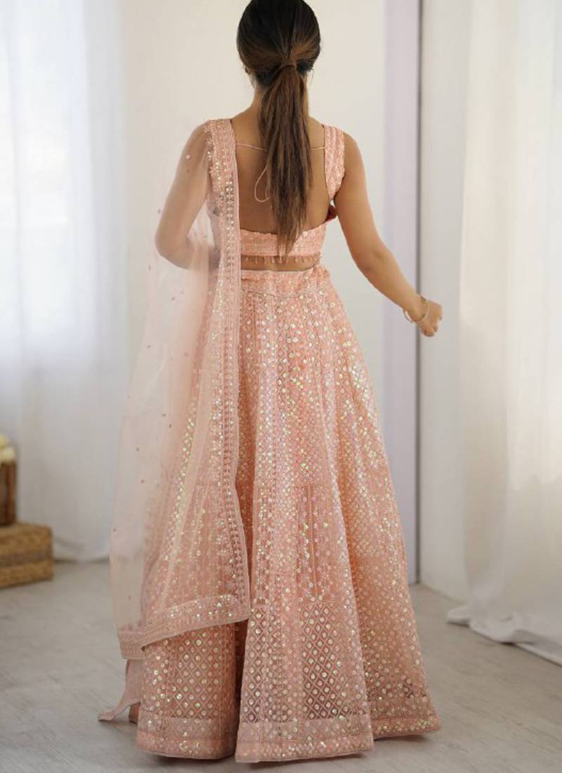Peach Net Lehenga Choli