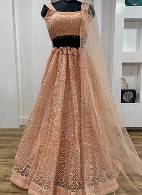 Peach Net Lehenga Choli 3