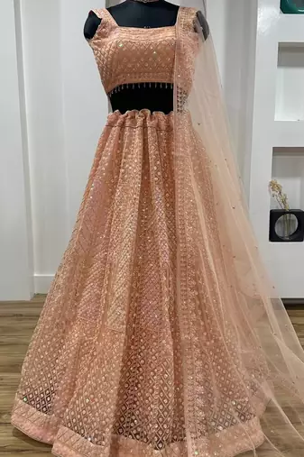 Peach Net Lehenga Choli