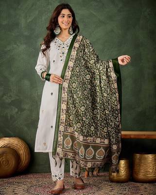 White premium designer festive wear readymade suit 1