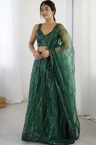 Green Net Lehenga Choli