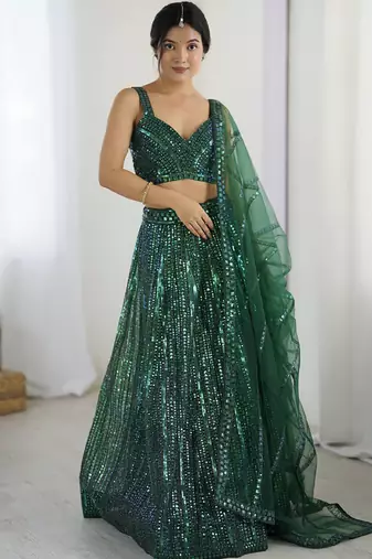 Green Net Lehenga Choli
