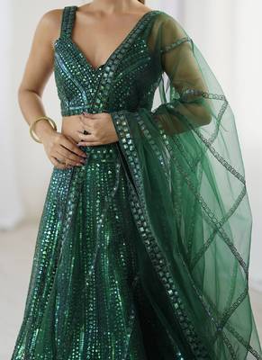 Green Net Lehenga Choli 3