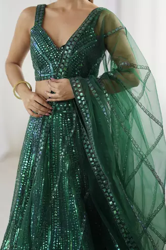 Green Net Lehenga Choli