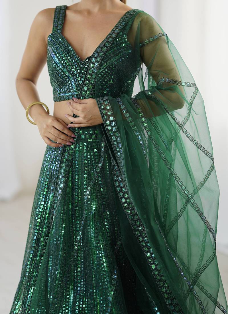 Green Net Lehenga Choli