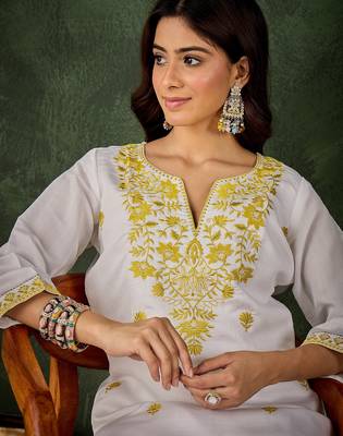 Yellow premium designer festive wear readymade suit 2