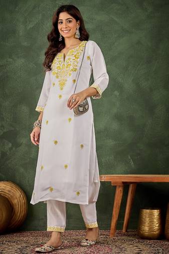 Yellow premium designer festive wear readymade suit
