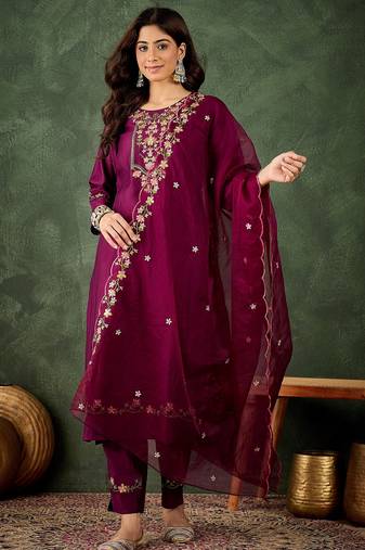 Purple premium designer festive wear readymade suit
