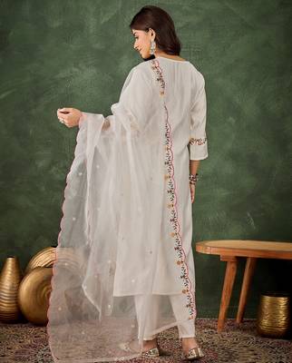 White premium designer festive wear readymade suit 2