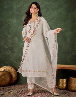 White premium designer festive wear readymade suit 1