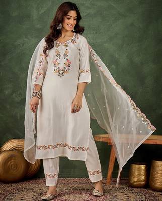 White premium designer festive wear readymade suit 3