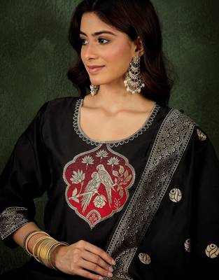Black premium designer festive wear readymade suit 3