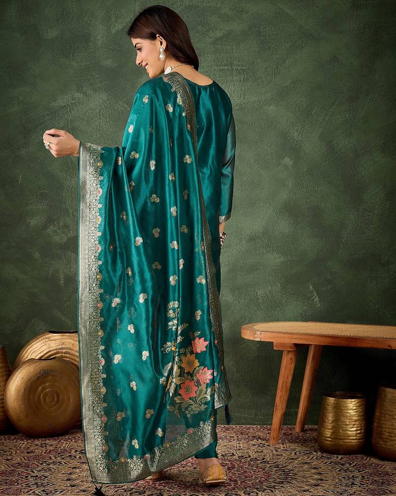 Sea-green premium designer festive wear readymade suit