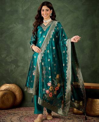 Sea-green premium designer festive wear readymade suit 1