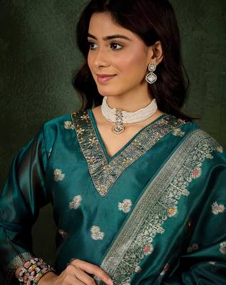 Sea-green premium designer festive wear readymade suit 3
