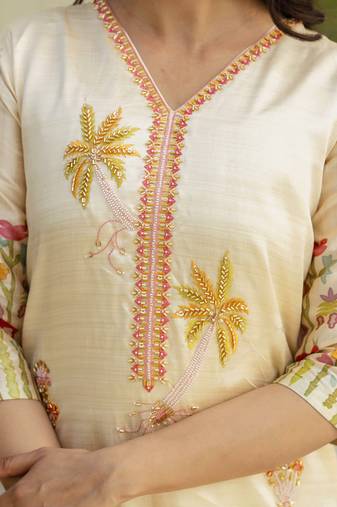 Cream premium designer festive wear readymade suit