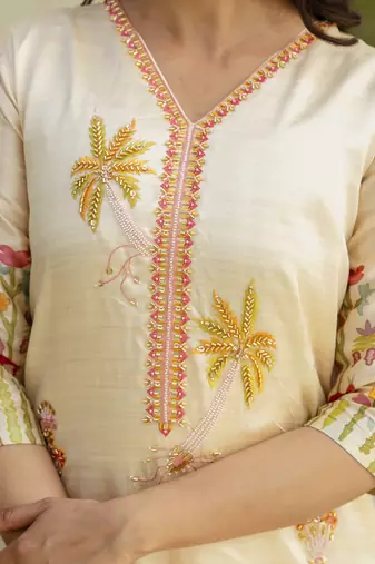 Cream premium designer festive wear readymade suit