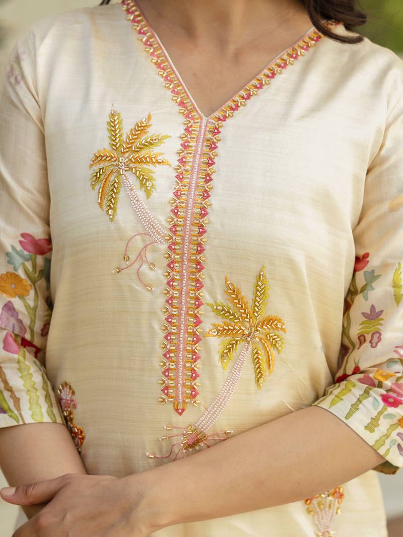 Cream premium designer festive wear readymade suit