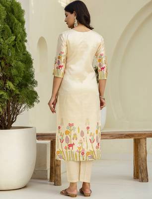 Cream premium designer festive wear readymade suit 2