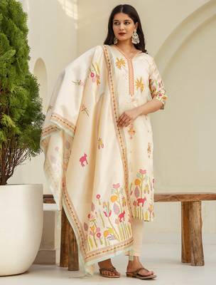 Cream premium designer festive wear readymade suit 3