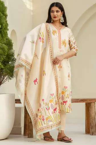 Cream premium designer festive wear readymade suit