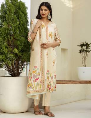 Cream premium designer festive wear readymade suit 4