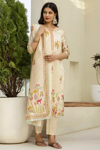 Cream premium designer festive wear readymade suit