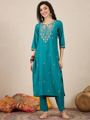 Sea-green premium designer festive wear readymade suit 1