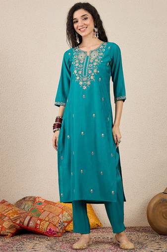 Sea-green premium festive wear readymade suit