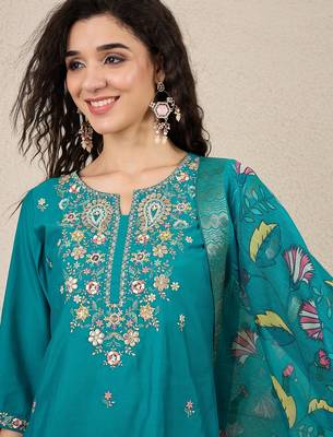 Sea-green premium designer festive wear readymade suit 4