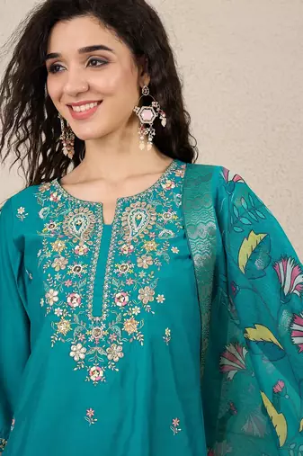 Sea-green premium designer festive wear readymade suit