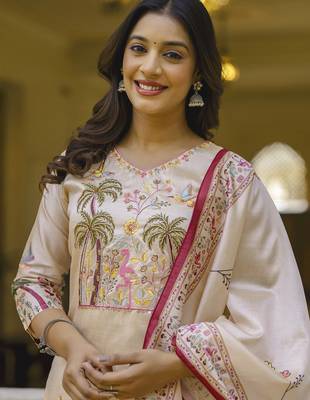 Cream premium designer festive wear readymade suit 2