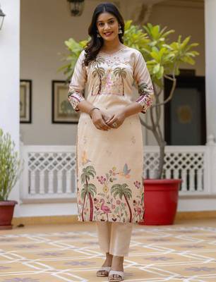 Cream premium designer festive wear readymade suit 4