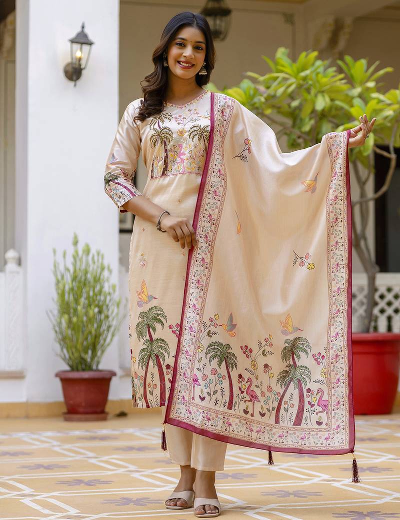 Cream premium designer festive wear readymade suit